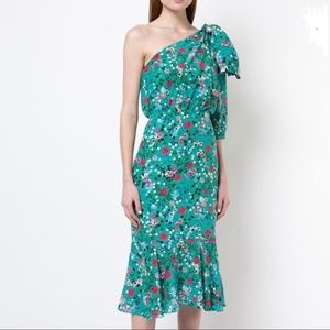 Saloni Juliet one shoulder silk dress in meadow green size 2